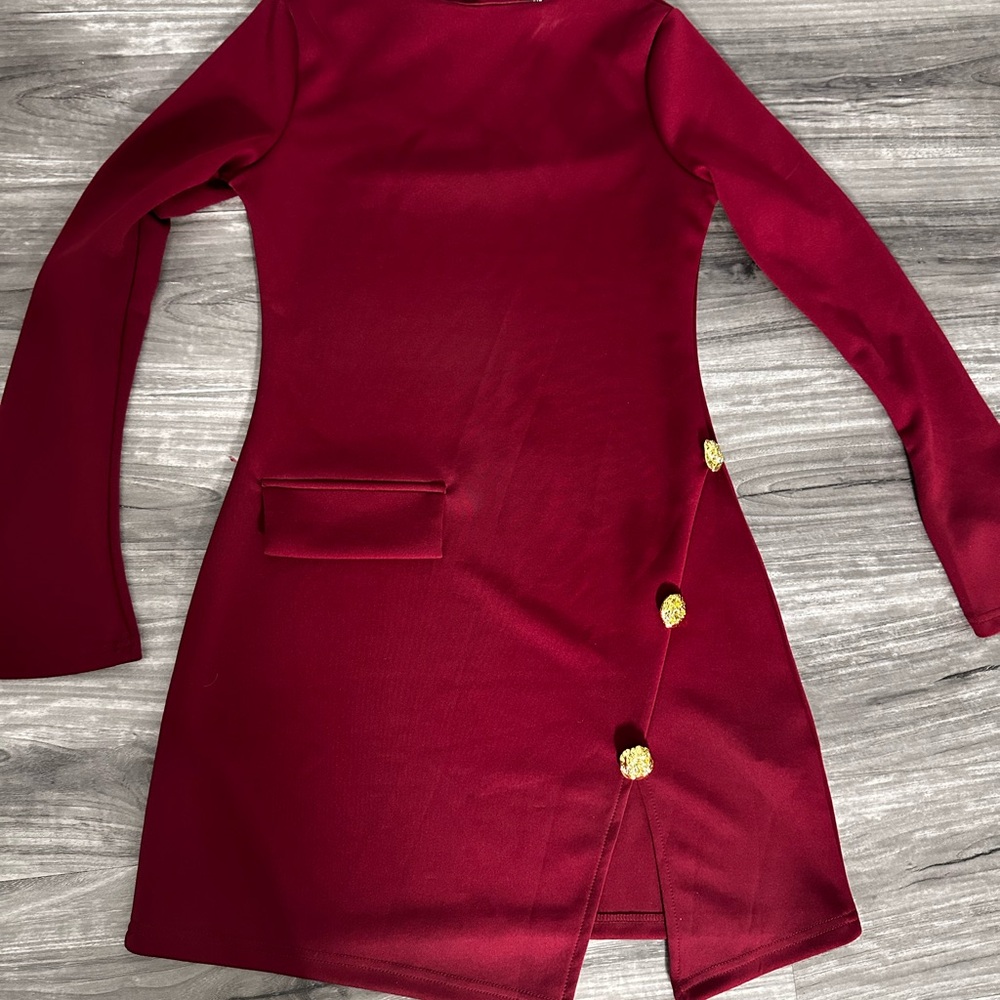 Chic Burgundy Dress with Gold Accents